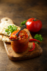 Homemade tomato sauce with chili pepper