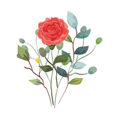 cute rose with branches and leafs natural