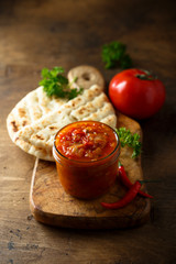 Homemade tomato sauce with chili pepper