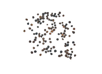 Black pepper isolated on white background. Spices. Top view