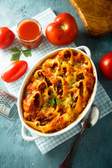 Homemade pasta bake with minced meat