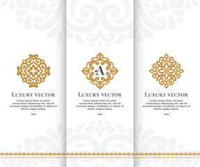 Luxury vector emblems in a rhombus shape with elegant, classic elements. Can be used for logo and monogram. Great for invitation, flyer, menu, brochure, background or any desired idea.