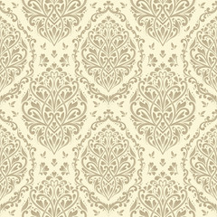 Beige damask seamless pattern. Vintage, paisley elements. Traditional, Turkish motifs. Great for fabric and textile, wallpaper, packaging or any desired idea.