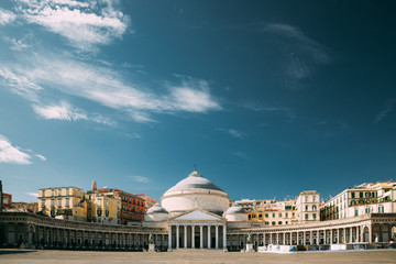Naples, Italy. Famous Royal Basilica of San Francesco di Paola in the Piazza del Plebiscito.