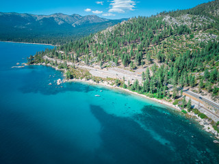 Fototapeta premium Aerial of boat in Emerald Bay, Lake Tahoe, Nevada