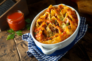 Homemade pasta bake with minced meat