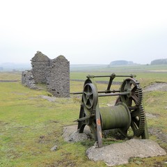 derelict abandoned lead mining equipment from the atmospheric magpie Mine in the Derbyshire Dales....