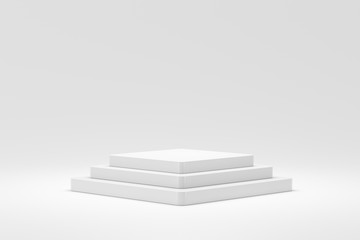 Empty podium or pedestal display on white background with stairway stand concept. Blank product...