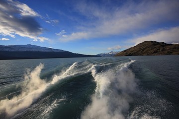 Sightseeing Rios de Hielo Cruise ship boat near glaciers Upsala and Spegazzini in Patagonia, Argentina