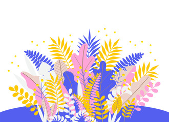 Fototapeta na wymiar vector cute floral composition made with stylized palm leaves and flowers.