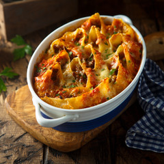 Homemade pasta bake with minced meat