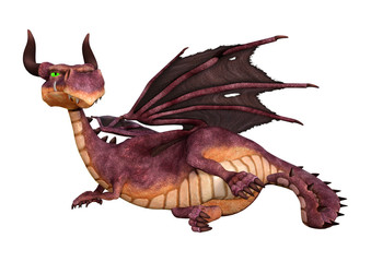 3D Rendering Fairy Tale Dragon on White