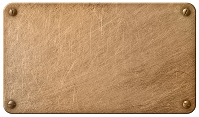 Scratched old bronze metal plaque or plate with clipping path included