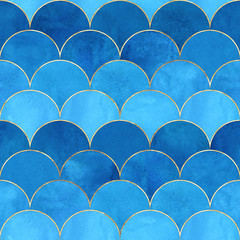 Mermaid fish scale wave japanese seamless pattern © Olga