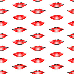 seamless pattern with the image of plump lips with red lipstick
