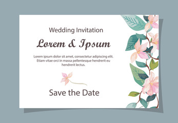 wedding invitation card with flowers decoration vector illustration design