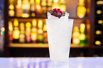 Cocktail with cranberries on the bar