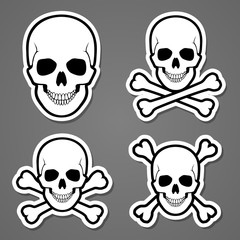 Human skull symbol with crossbones sticker vector illustration