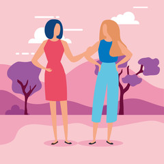 beautiful women in landscape nature vector illustration design