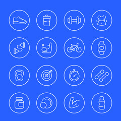 Fototapeta premium Fitness and gym thin line icons