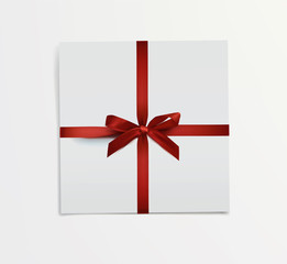 Red gift silk ribbon bow. white box