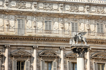 Fototapeta na wymiar Verona, Italy. View of Maffei Palace (Palazzo Maffei) in sunny day.