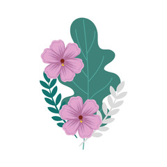flowers with leafs natural isolated icon vector illustration design