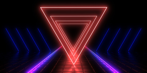 3D abstract background with neon lights. 3d illustration