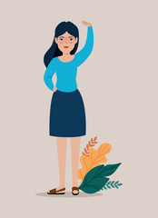 beautiful woman standing with leafs tropicals avatar character vector illustration design