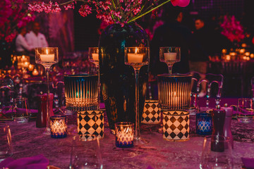 Elegantly decorated wedding table set