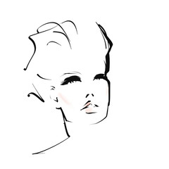Portrait of young beautiful woman. Fashion illustration in sketch style. Vector