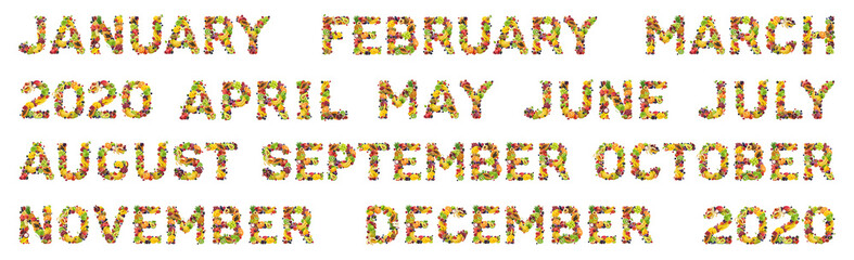 2020 Year calendar made of different fruits and berries