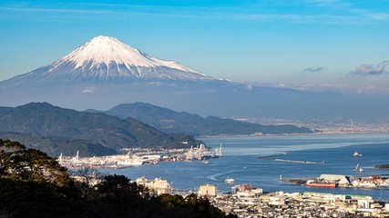Fuji moutain and habour landscpae view.