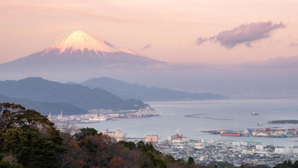 Fuji moutain and habour landscpae view.