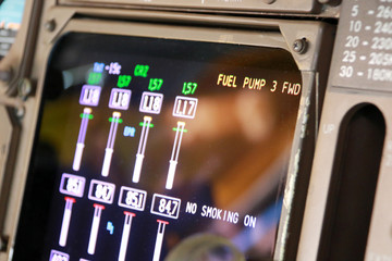 Fuel Pump Failure Warning Message on the EICAS on the Flight Deck of a modern Jumbo Jet