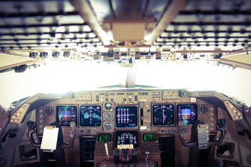 View of the Flight Deck of a Jumbo Jet in Flight