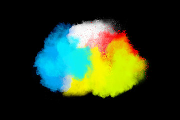 abstract colored dust explosion on a black background.abstract powder splatted background,Freeze motion of color powder exploding/throwing color powder, multicolored glitter texture.
