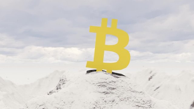 Bitcoin Symbol on Mountain Concept 4K Animation, 3D Rendering