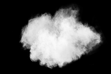 White powder explosion isolated on black background.
