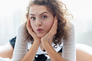 Oops , Portrait of Caucasian woman shocked ,amazed.Close up.
