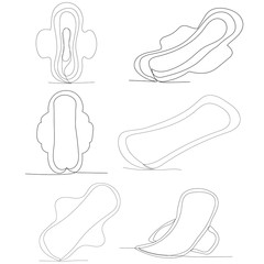 vector, isolated, simple continuous line drawing, feminine sanitary pad, set
