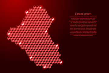 Iraq map from 3D red cubes isometric abstract concept, square pattern, angular geometric shape, for banner, poster. Vector illustration.