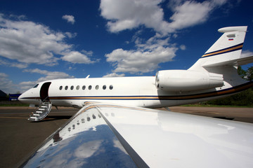 Business jet is waiting for passengers and ready to go