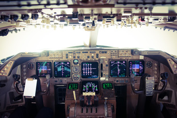 Flight Deck of a Jumbo Jet in Flight