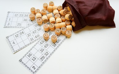 Fototapeta na wymiar Lotto - a game of chance on special cards with rows of numbers printed on them