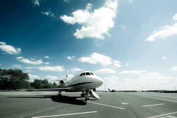 Business jet is waiting for passengers and ready to go