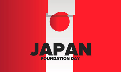 Foundation Day in Japan. Japanese national happy holiday, celebrated annual in February 11. Japan flag. Patriotic elements. Poster, card, banner and background. Vector illustration
