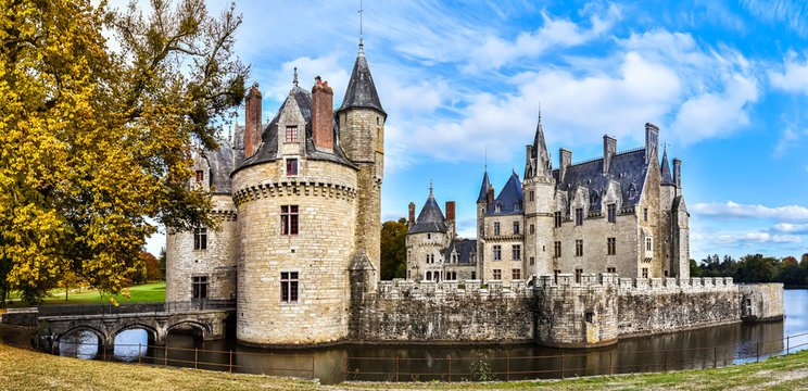 Panoramic view at Bretesche medieval castle. Missillac commune in Loire-Atlantique region of France.
