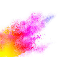 abstract powder splatted background. Colorful powder explosion on white background. Colored cloud. Colorful dust explode. Paint Holi.