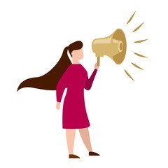  simple flat illustration of a girl, woman with a bullhorn 